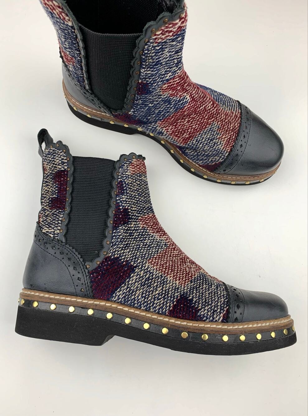 Free People Textile Atlas Chelsea Ankle Boots Kilim Fabric Boho Womens 36 US 5.5